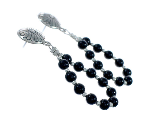 Sterling Silver Onyx Bead Post Dangle Earrings X10358
